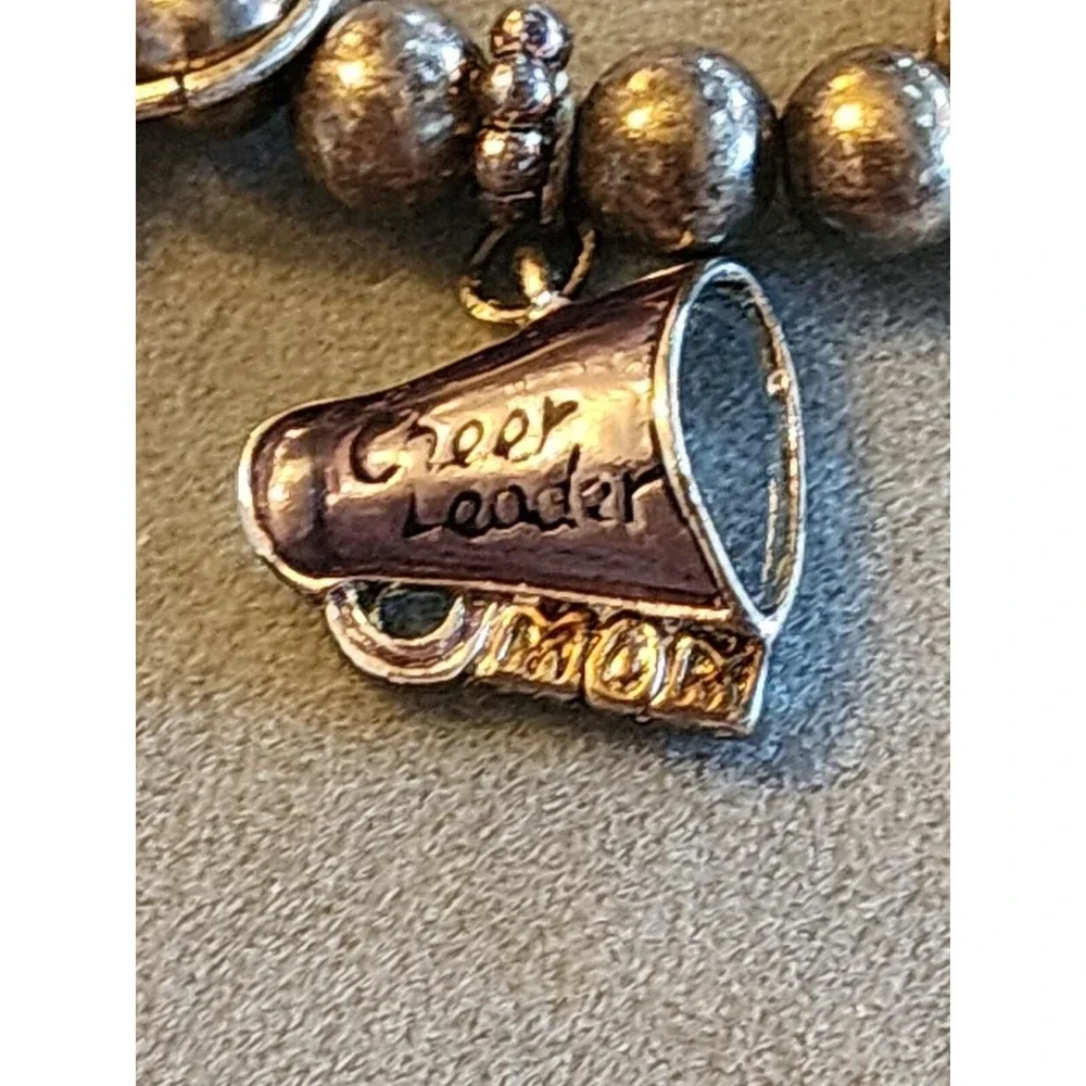 Cheerleader Cheer Mom Megaphone Enamel Charm Bracelet Gray Beaded FREE $HIP